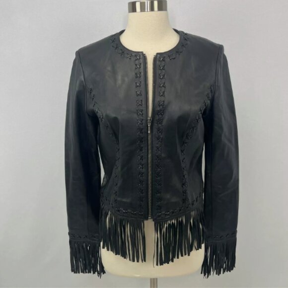 Vintage Cache Leather Fringe Crop Jacket - Picture 2 of 14